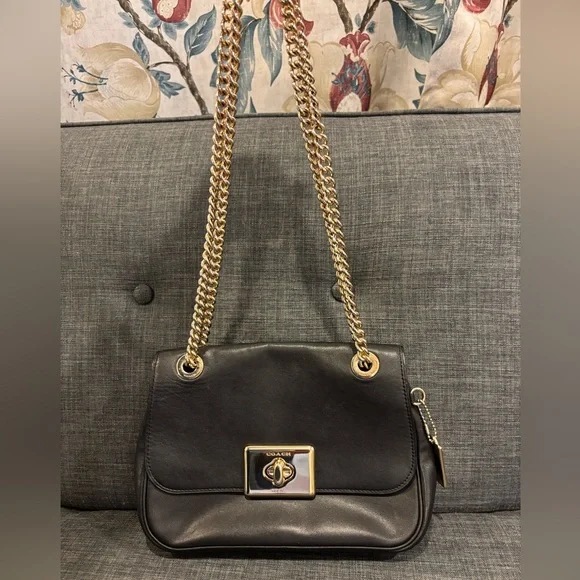 Vintage COACH Cassidy Crossbody Black Leather Shoulder Bag with Gold Hardware - Picture 1 of 16